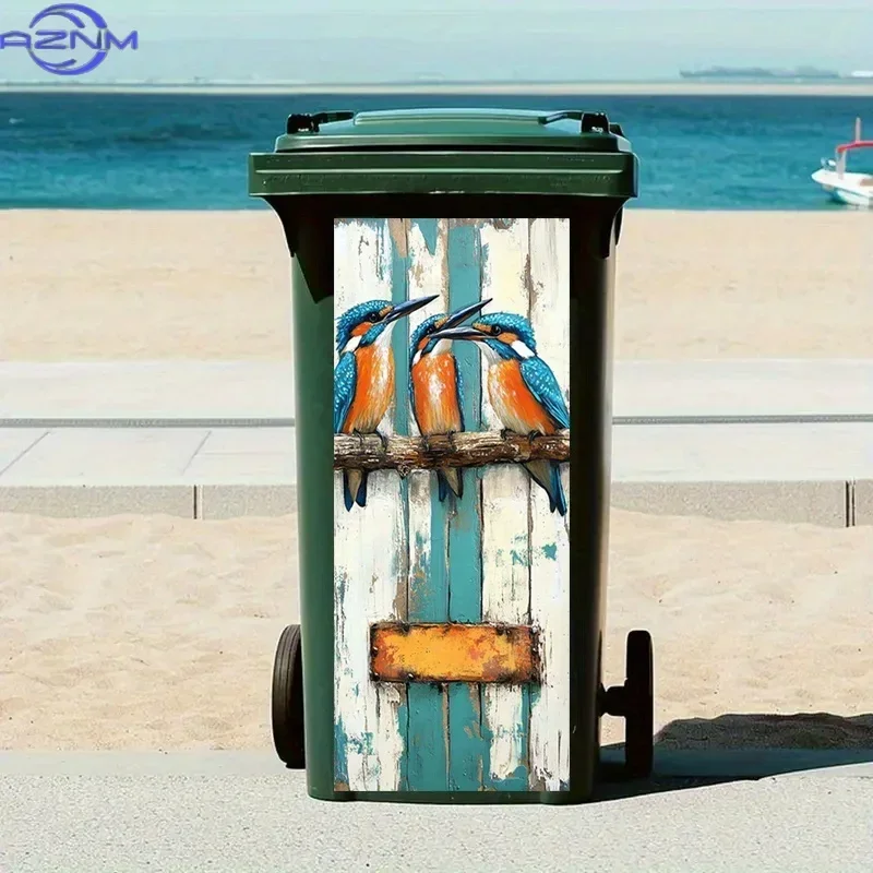 2D 1PC Flat, 1pc Trash Can Sticker - Colorful Kingfisher Design, Peel-and-Stick Garbage Bin Decal for Modern Home Decor, High-