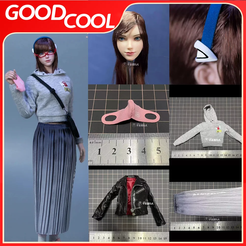 BOX-004 1/6 Scale Female Soldier Popo Head Carving Glasses Leather Coat Model Accessories For 12 Inch Action Figure Body Gifts