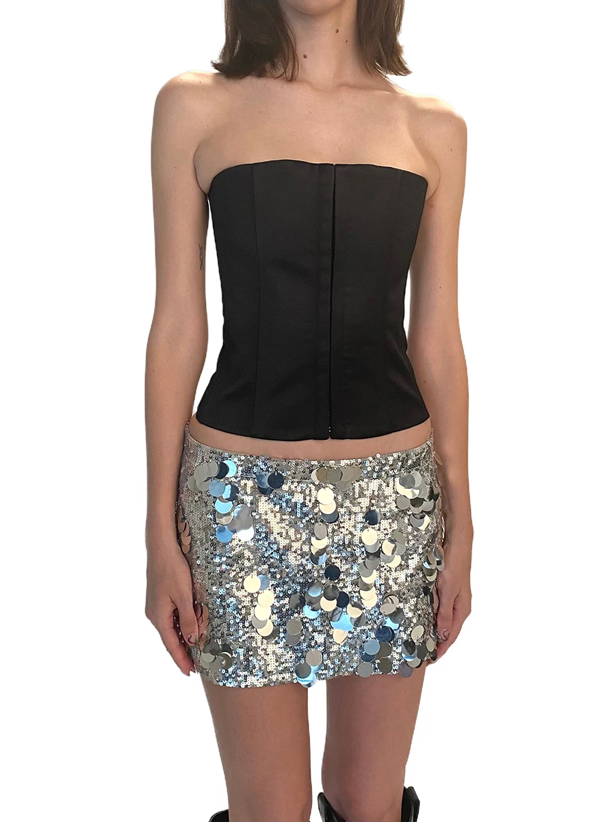 Faldas de lentejuelas brillantes para mujer, minifaldas Bodycon brillantes, Falda corta envolvente, falda Sexy para fiesta y Club nocturno, Y2k