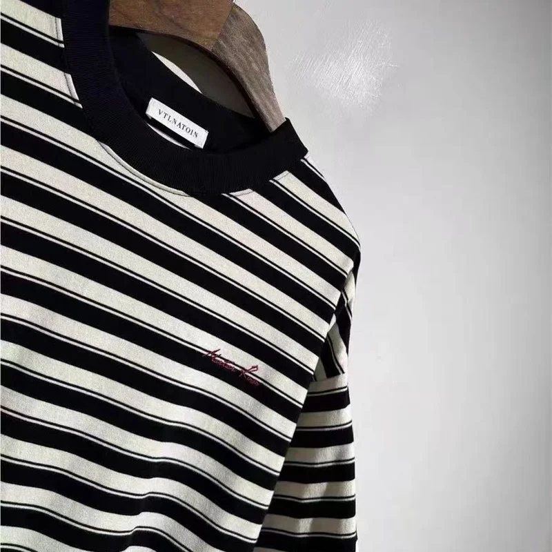 Hip Hop Oversized Black White Striped T-Shirt 2025 Letters Embroidered T Shirt MARTINE ROSE High Quality Cotton Tops Tee Men Wom