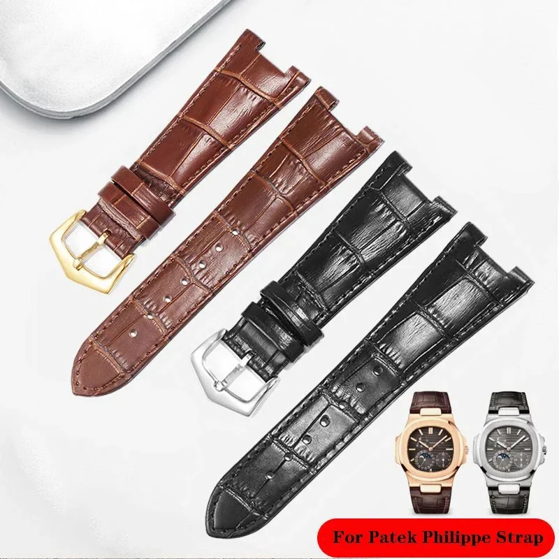 Genuine Leather Watch Strap For Patek Philippe 5711 5712G Nautilus Watchs Men And Women 25-12mm Concave convex mouth Watch Band