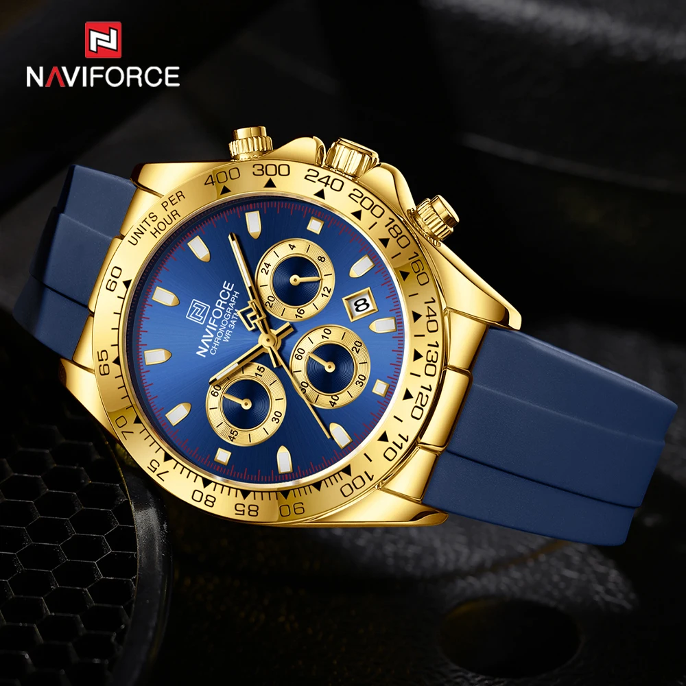 NAVIFORCE Luminous Auto Date Male Clock Sport Quartz Men Watch Fashion Chronograph Luxury Brand Men Wristwatch Silicone Strap