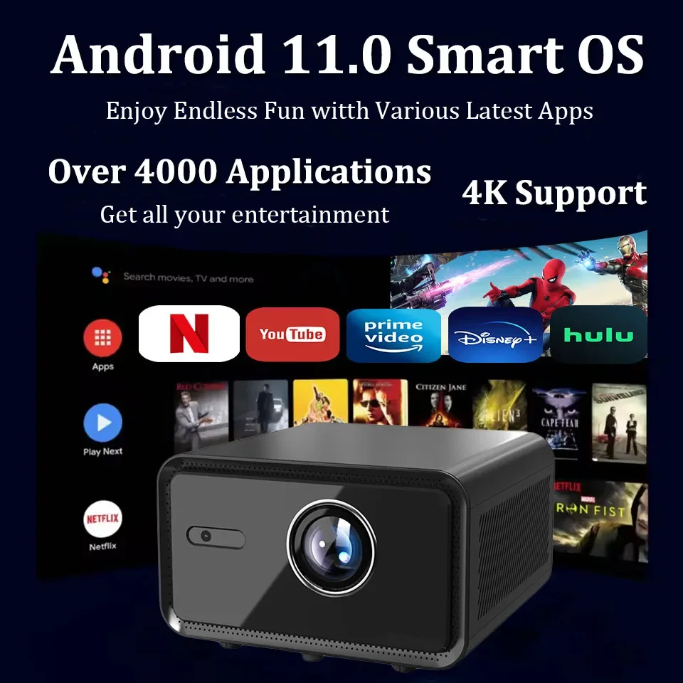 2025 KaiAqua جهاز عرض بتركيز تلقائي كامل HD 1080P جهاز عرض خارجي واي فاي جهاز عرض محمول تلفزيون صغير LED مسرح منزلي