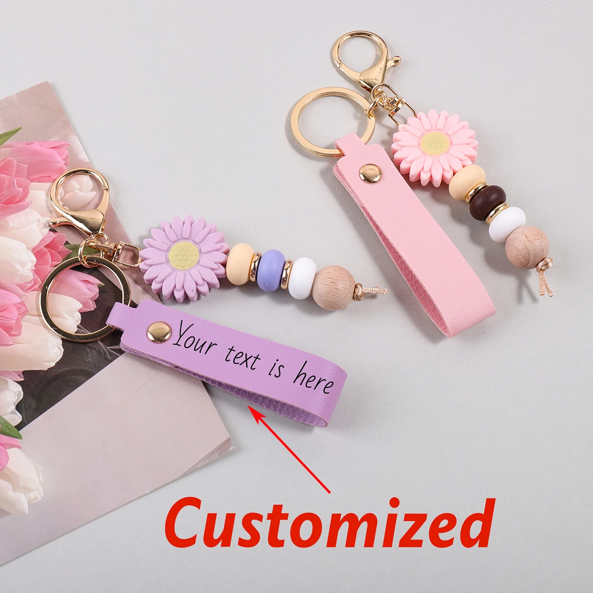 

Custom Text Keychain Daisy Customized Name Key Chain Bag Pendant Party Favors Laser Engraving Gift Personalized Text Key Ring