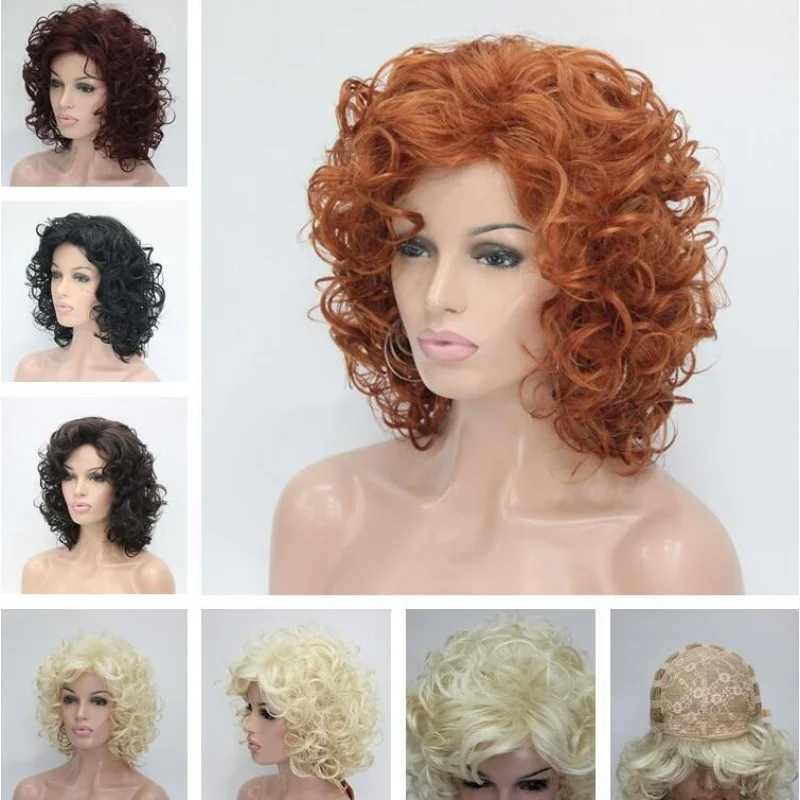 

Женский волнистый вьющийся короткий женский парик с пушистыми волосами, светлые парики