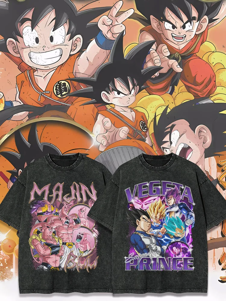 

Men's T-shirt Washed Short-sleeved Retro Anime Dragon Ball Goku Pure Cotton Summer Tops Wear Loose Trendy for Students Unisex