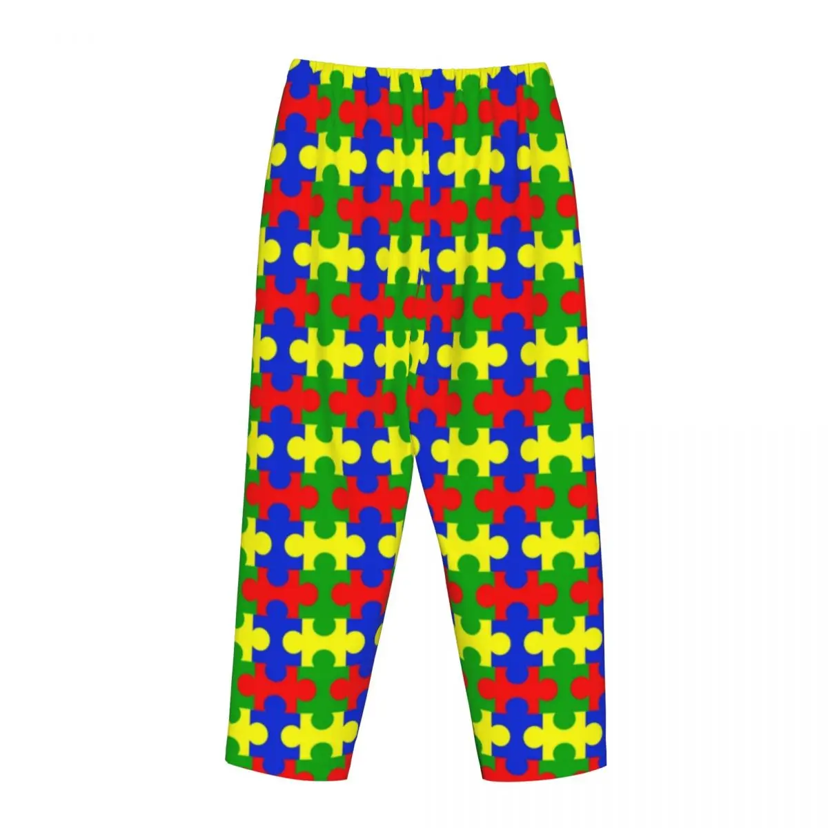 Calças coloridas de pijama feminino, quebra-cabeças, consciência do autismo, impressão personalizada, pijamas do sono, fundos com bolsos