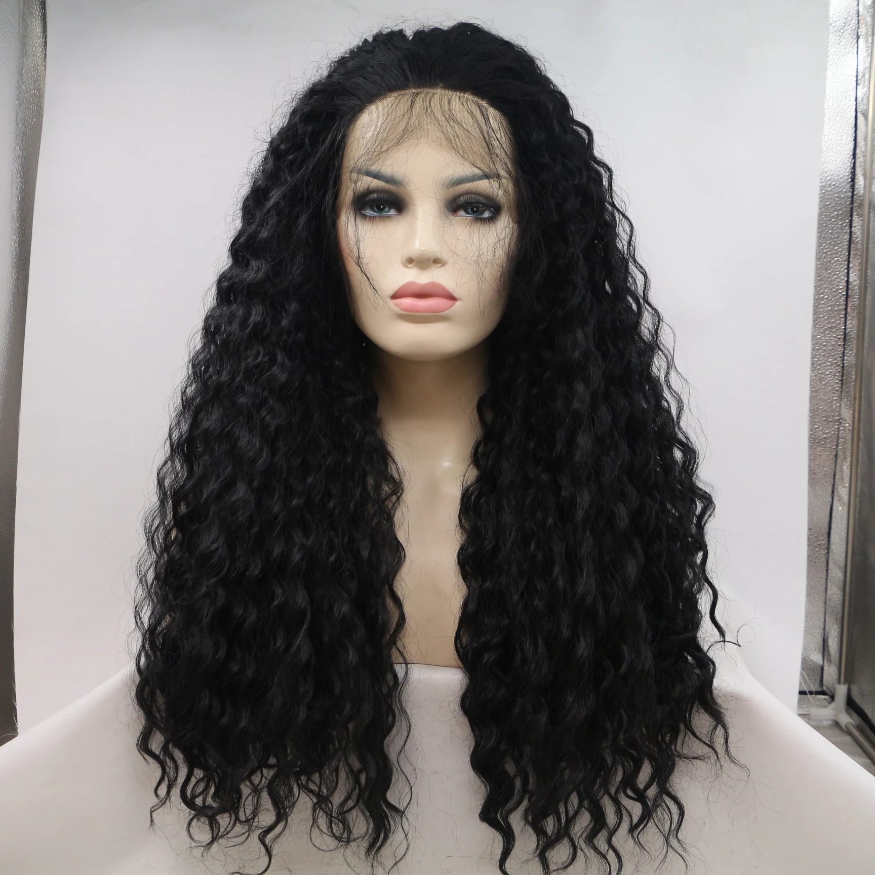 

Deep Wave Lace Frontal Wig 24 Inch Light Brown 13x3 Curly Lace Frontal Synthetic Hair Wigs For Black Women