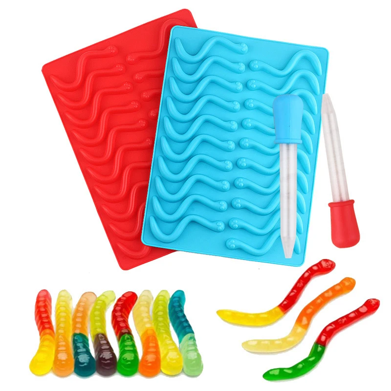 20PCS Creative Holes DIY Silicone Gummy Snake Worms Chocolate Mold Sugar Candy Jelly Molds Ice Tube Tray Mold Cake Decor Tools