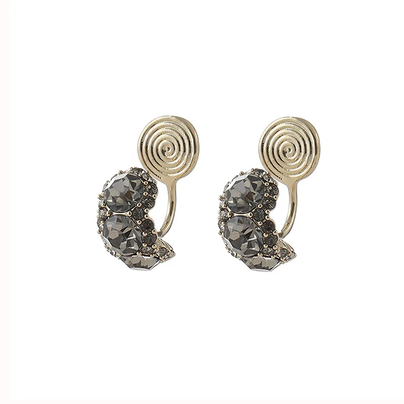 New Women\'s Retro Dark Gray Ear Clip Without Ear Hole Mosquito Coil Earrings Letter C Shape Earrings Gift