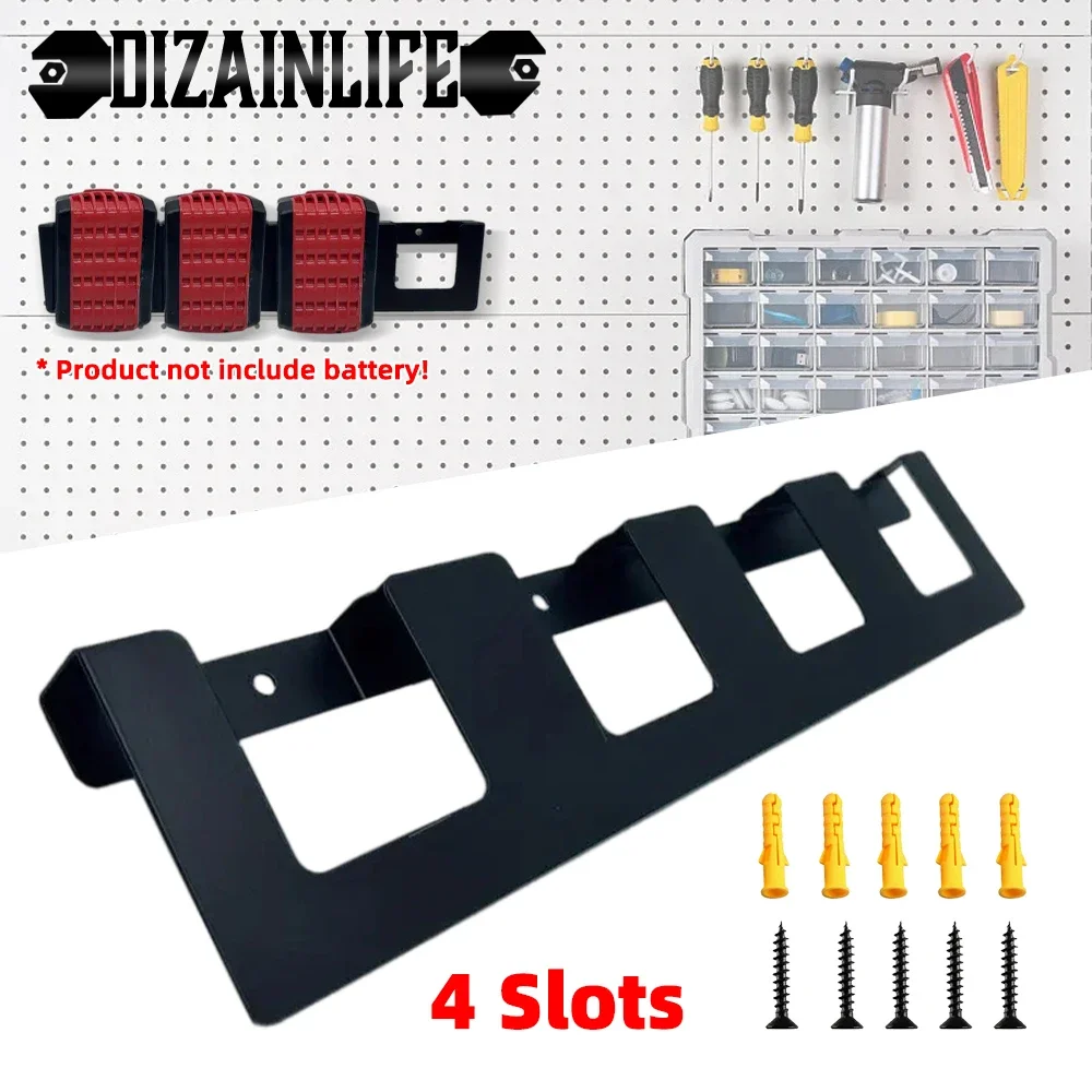 Battery Storage Rack Wall Mount Bracket Fixing Devices 4 Slots Power Battery Tools Holder for Bosch 18V Lithium-Ion Batteries