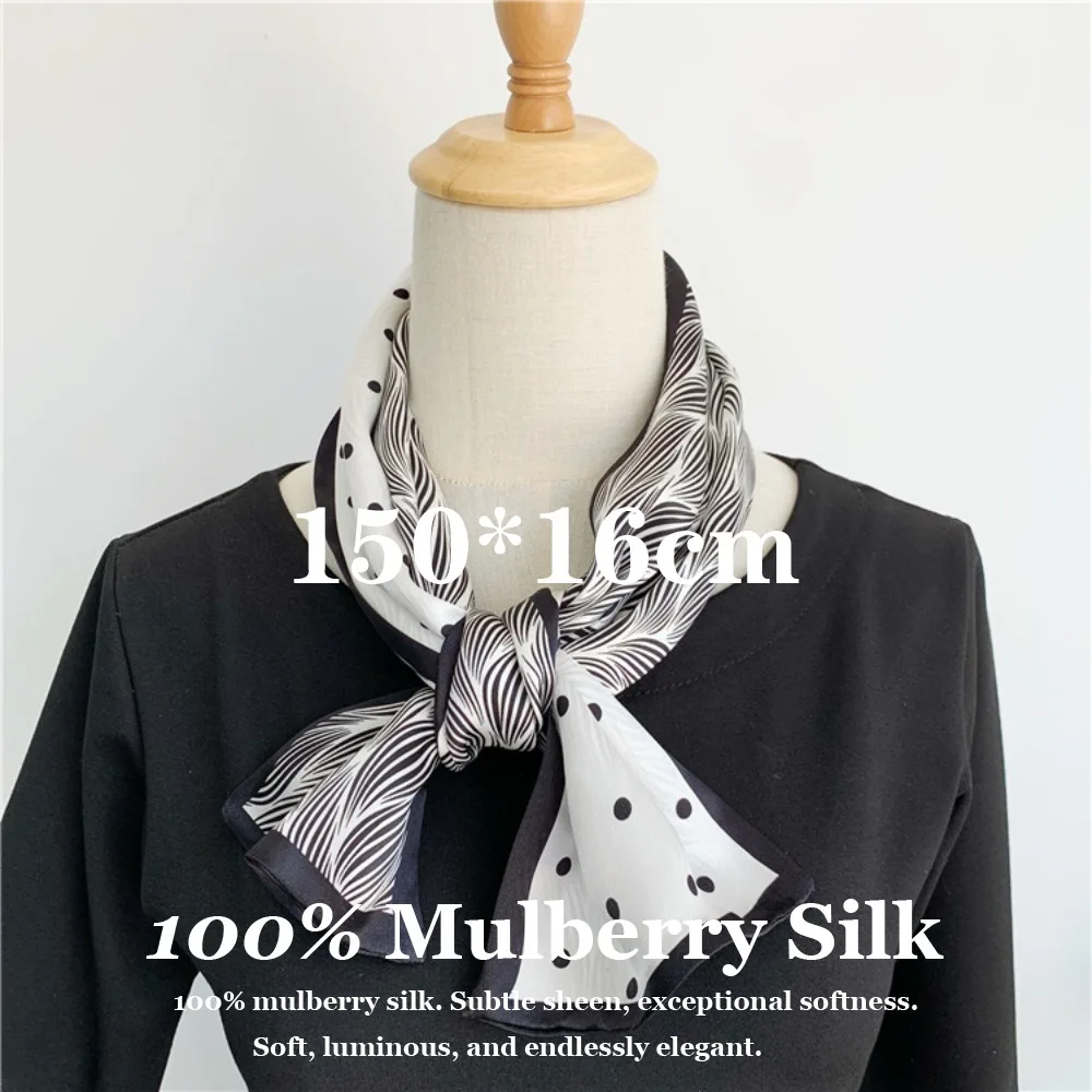 

100% Mulberry Silk Twill Neckerchief 150x16cm for Hair Decoration for All Seasons Fashion Lightweight Elegant Hijab Gift for Her