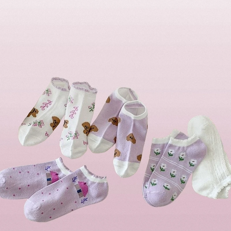 5/10 Pairs New Thin Comfortable Boat Socks Trend Invisible Women's Socks Do Not Fall Off Cute Breathable Shallow Mouth Socks