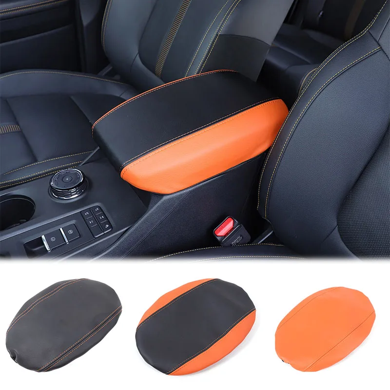 

For Ford Ranger 2023-2024 Leather Car Center Control Armrest Box Cover Armrest Box Protective Cover Interior Accessories