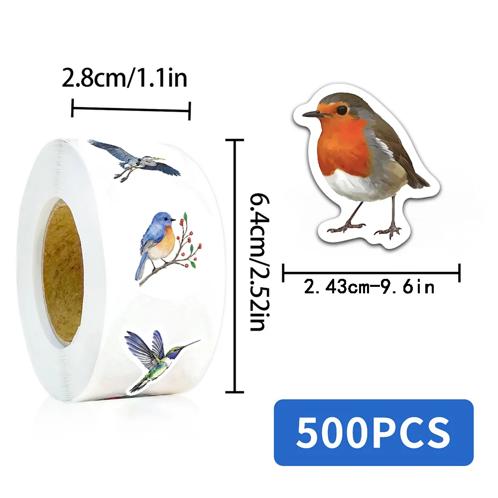 500PCS Beautiful Bird Roll Stickers Phone Scrapbook Envelope Gift Water Cup Guitar Skateboard Notebook Waterproof Decorative