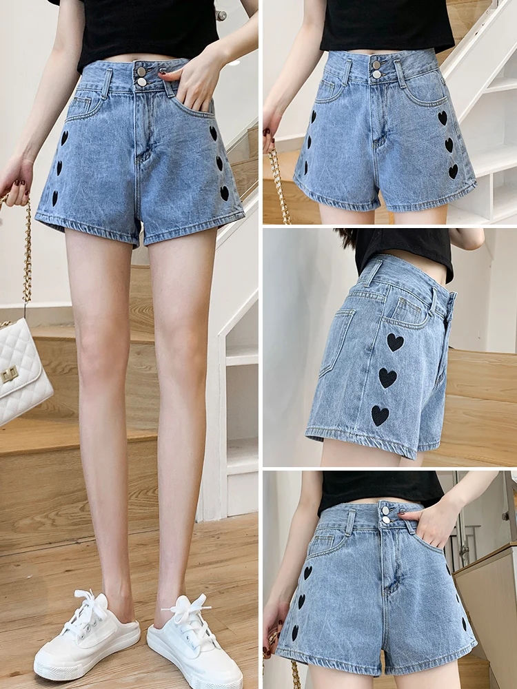 

Джинсовые брюки с высокой талией, женские летние тонкие широкие брюки трапециевидной формы для похудения, свободные шорты, повседневные прямые брюки в Корейском стиле