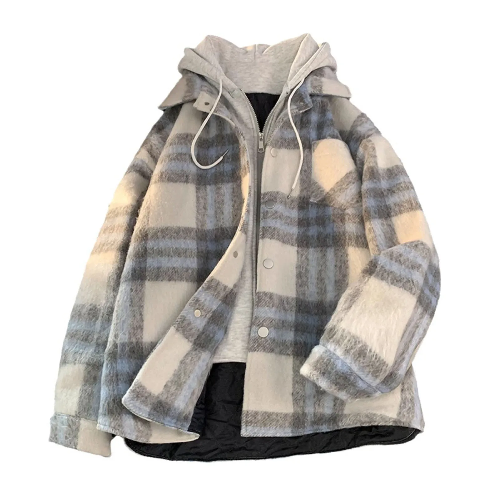 Men Hooded Cotton Coat Windproof Hooded Jackets for Men Thickened Cotton Outwear with Fake Two-piece Design Multiple for Men