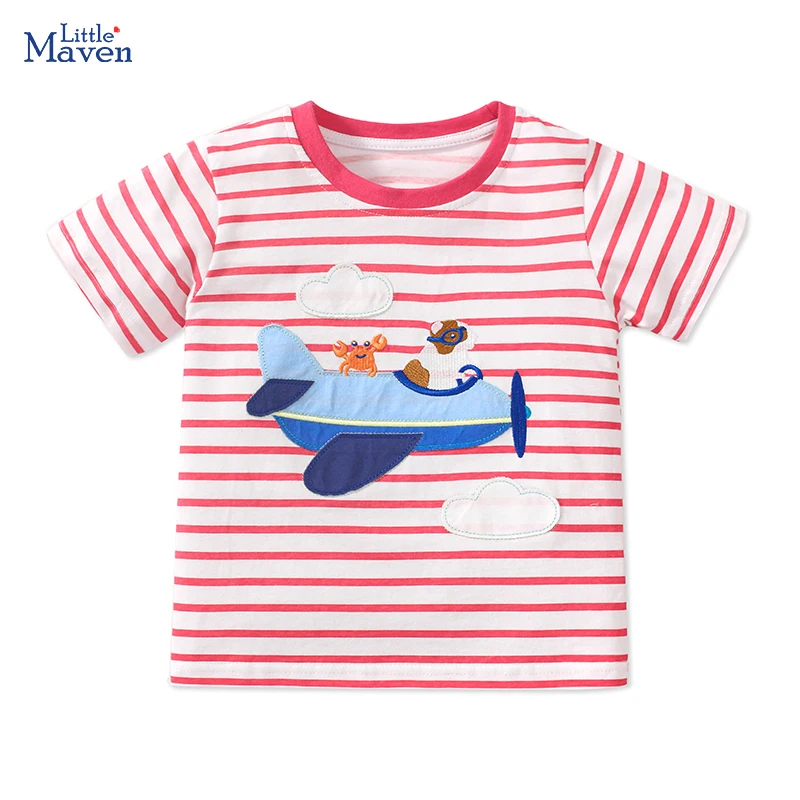 Little maven Children\'s Clothing 2024 Summer Toddlers Birthday Gifts T shirts Cartoon Airplane Baby Boys Kids Clothes Cotton