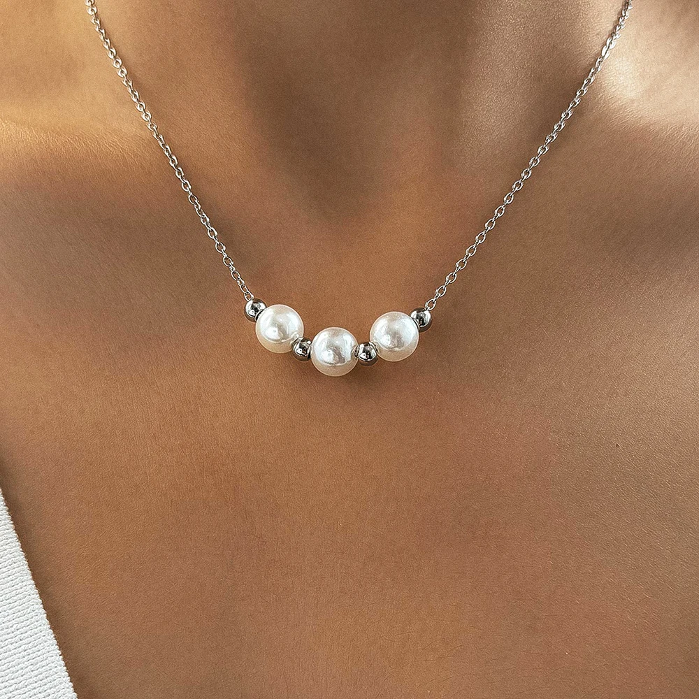 Stainless Steel Necklaces Exquisite Baroque White Imitation Pearl Beads Chain Simplicity Necklaces For Women Jewelry Party Gifts