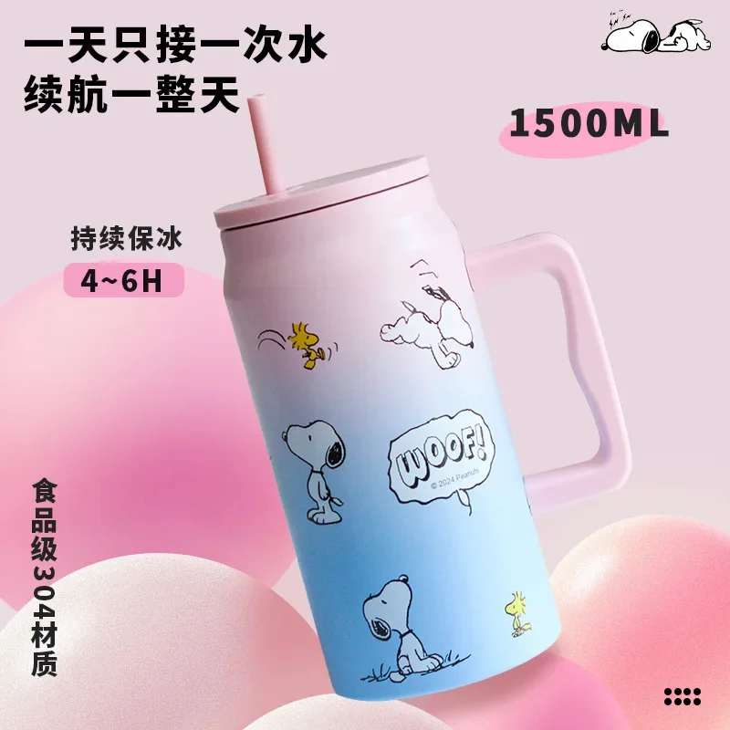 Tasse thermos en acier inoxydable 304 avec poignée, tasse à glace de grande capacité, bouteille d'eau froide extérieure, dessin animé Kawaii Snoclicks, tasse de voiture, 50oz