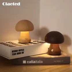 Claeted Wooden Mushroom Bedside Table Lamp Touch Switch INS LED Cute Night Light for Bedroom Childrens Room Sleeping Night Lamps
