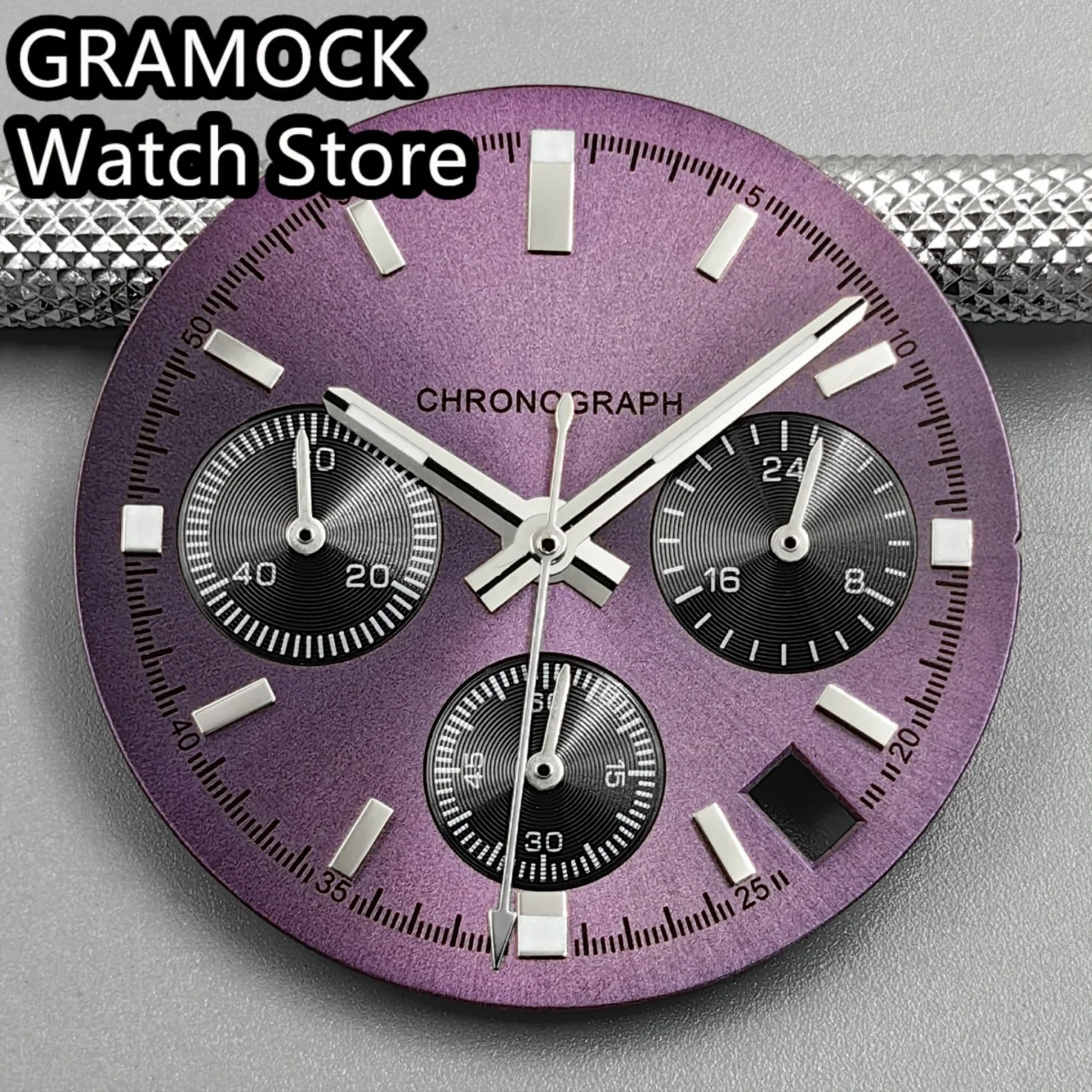 GRAMOCK Sterile VK63 Panda Watch Dial With 6PCS Hands Luminous 4 O'clock Date Window Fit VK63 VK63A Men Quartz Watch Accessories