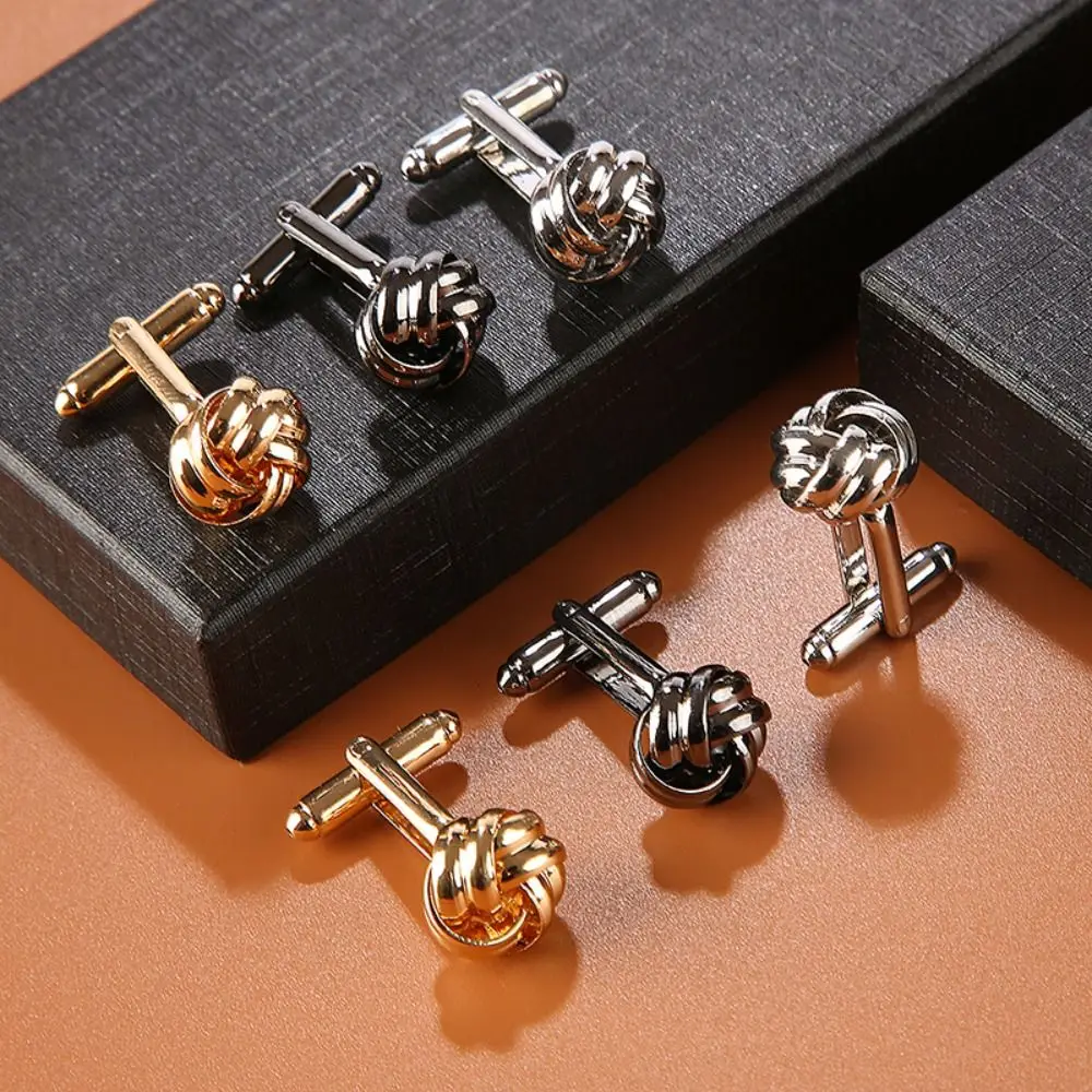 Novelty Luxury Alloy Alloy Cufflinks Gold Silver Black Shirt Suit Cuff Links Elegant Style Knot Men
