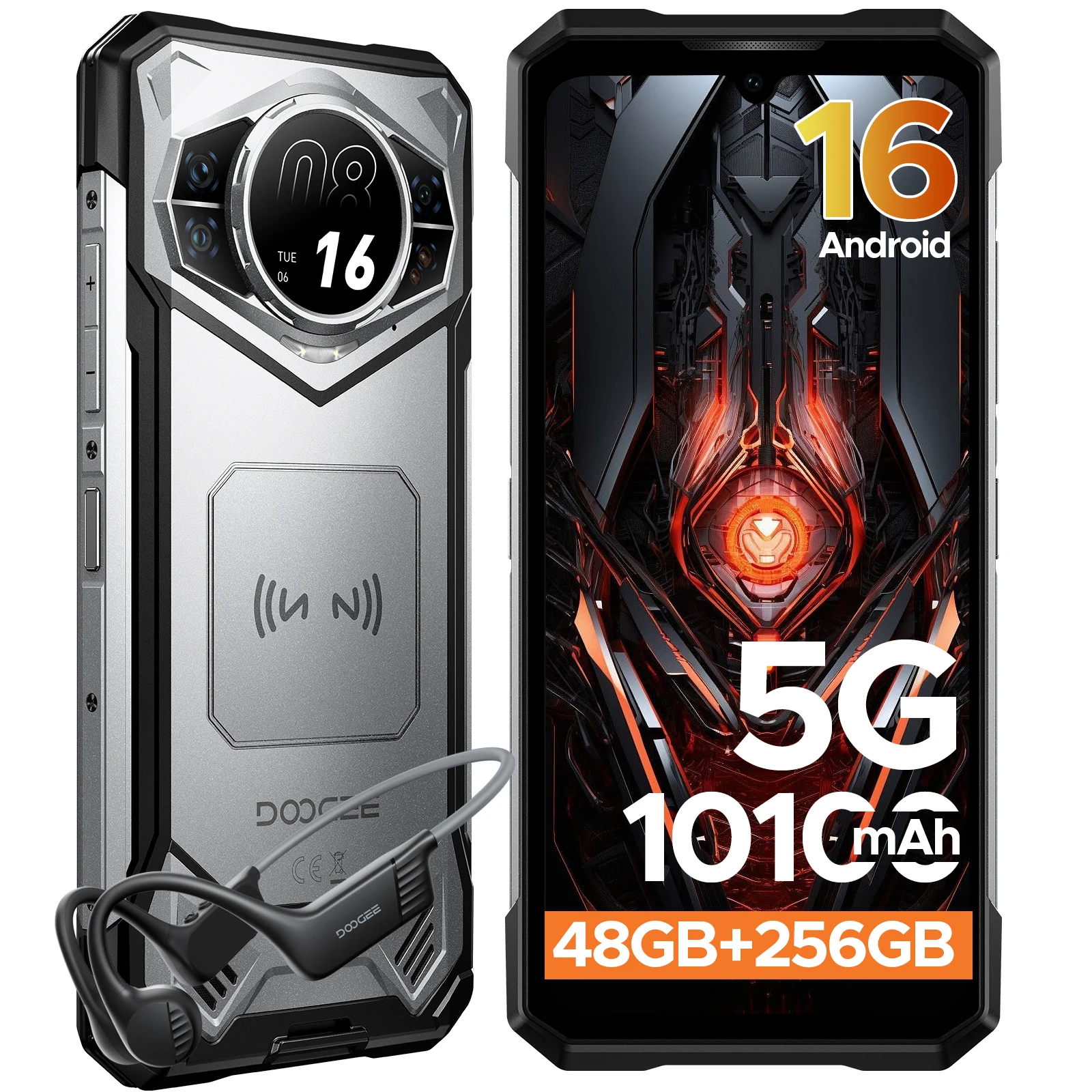 Globale versie DOOGEE S200 5G robuuste telefoon 32GB 256GB 1.32" AMOLED achterdisplay 10100mAh batterij 100MP AI camera smartphone NFC