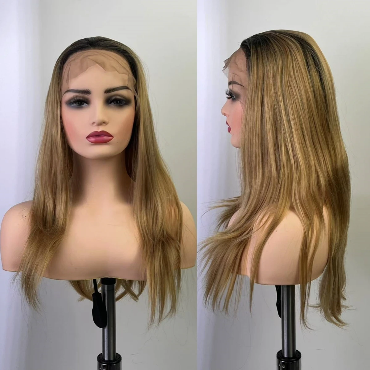 

Natural Brown Synthetic Lace Front Wig Long Straight Hair Suitable For Cosplay Party Women Wig 180 Density Natural Hairline