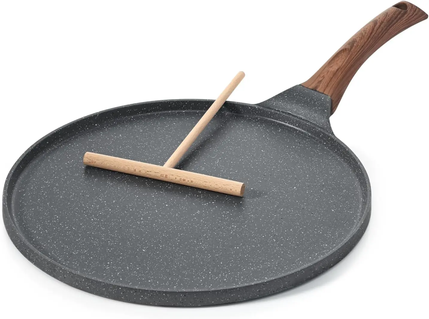 Sartén antiadherente para crepes, revestimiento de granito suizo, sartén plana para panqueques, plancha Tawa de 10 pulgadas con mango para mantenerse frío, inducción