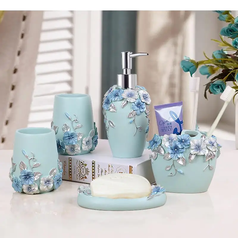 Resin Bathroom Set Toiletries Accessories Wash 5 Piece Sets Mouthwash Cup Toothbrush Holder Lotion Bottle Soap Dish