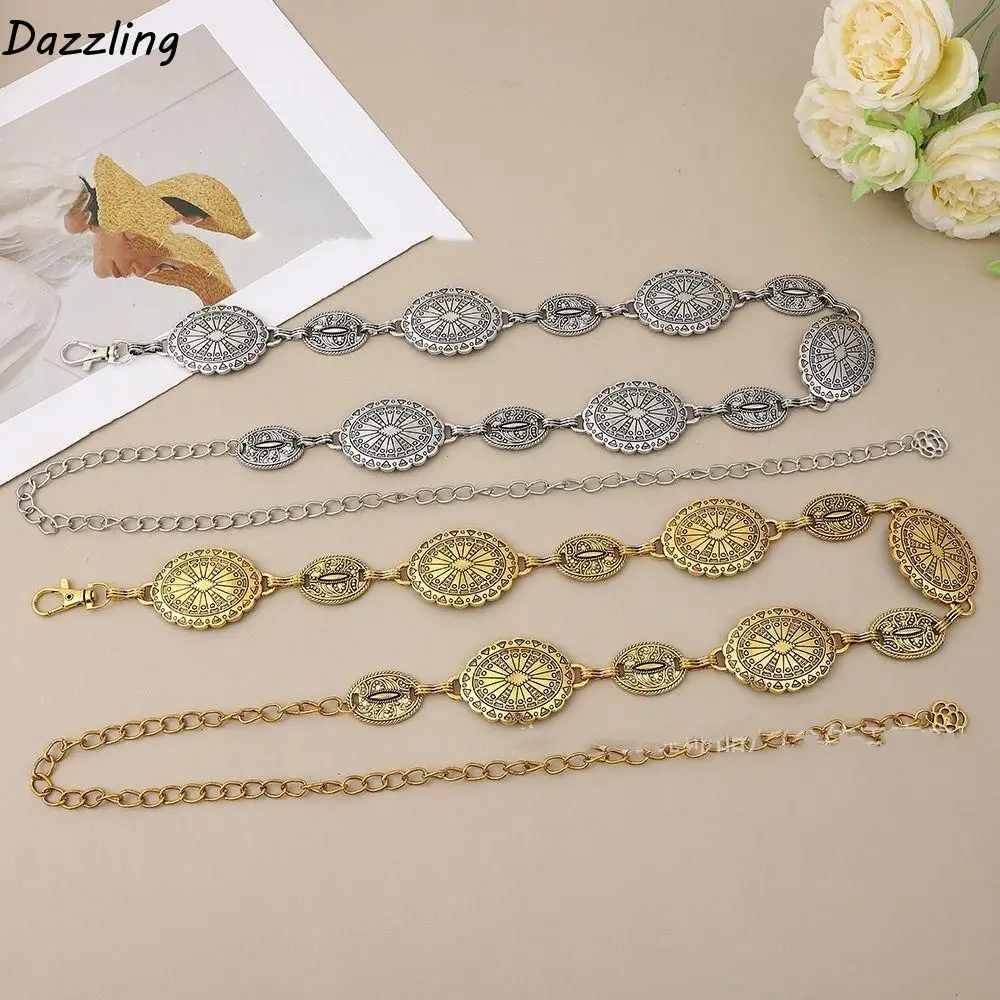 

Vintage Belly Chain Bohemian Waist Chains Oval Metal Dress Belt Chains Jewelry Waistband Tassel Body Chain Belly Dance