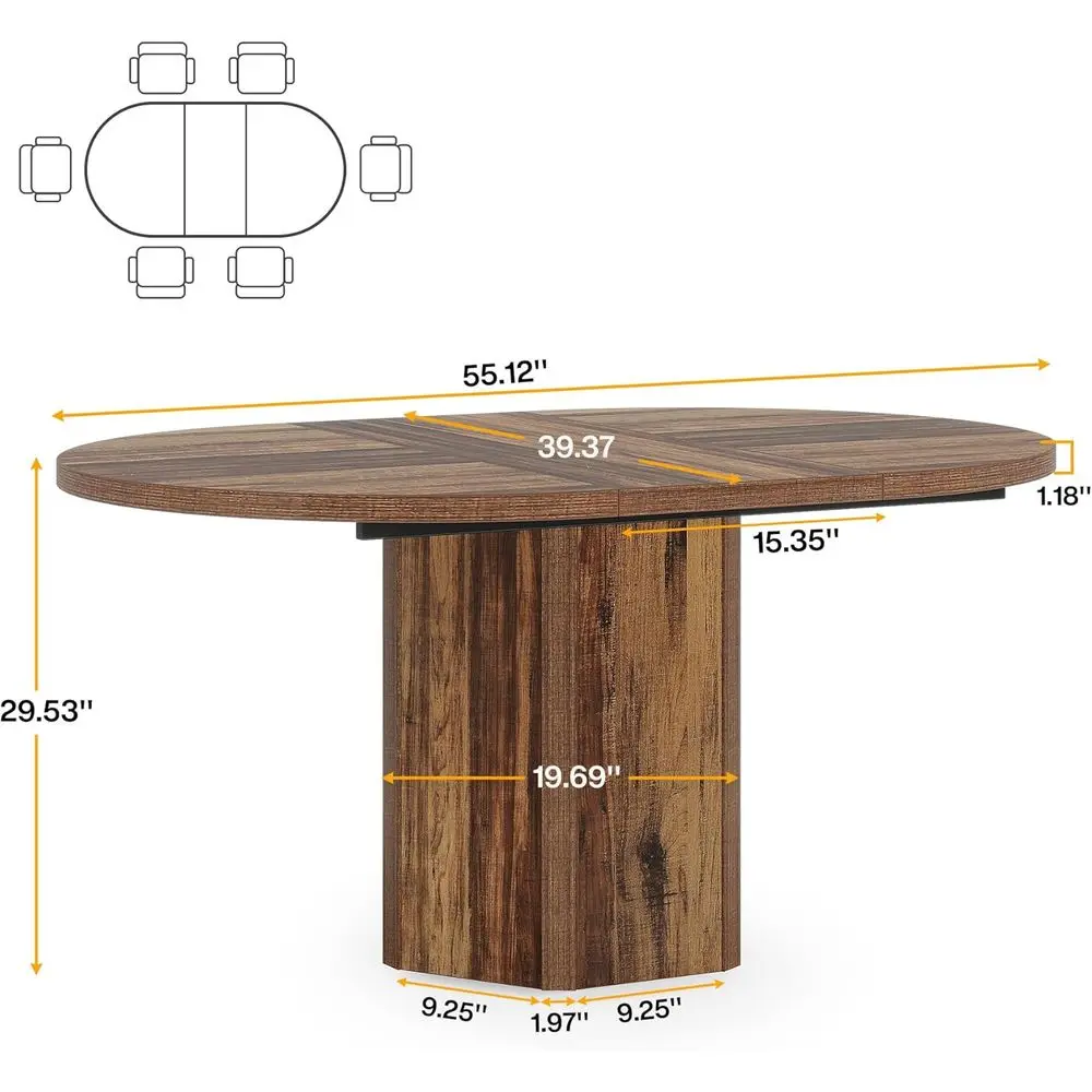 โต๊ะรับประทานอาหารทรงรีไม้สไตล์ชนบทสำหรับ 4-6 คน เหมาะสำหรับห้องครัวและห้องนั่งเล่น สีน้ำตาล