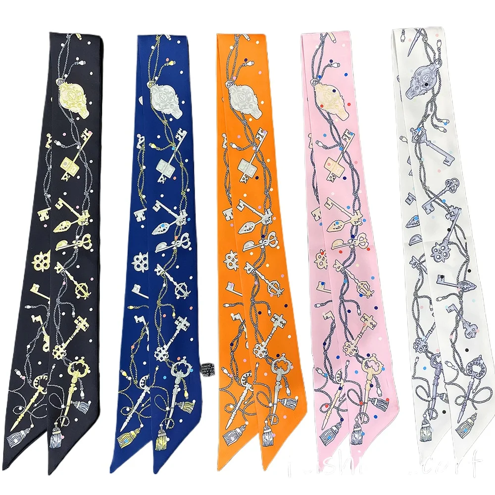 

5PC New Chain Key Fringed Women's Versatile Streamer Tied Bag Ribbon Headband Spot Small Scarf Wholesale Scarf Women Luxury