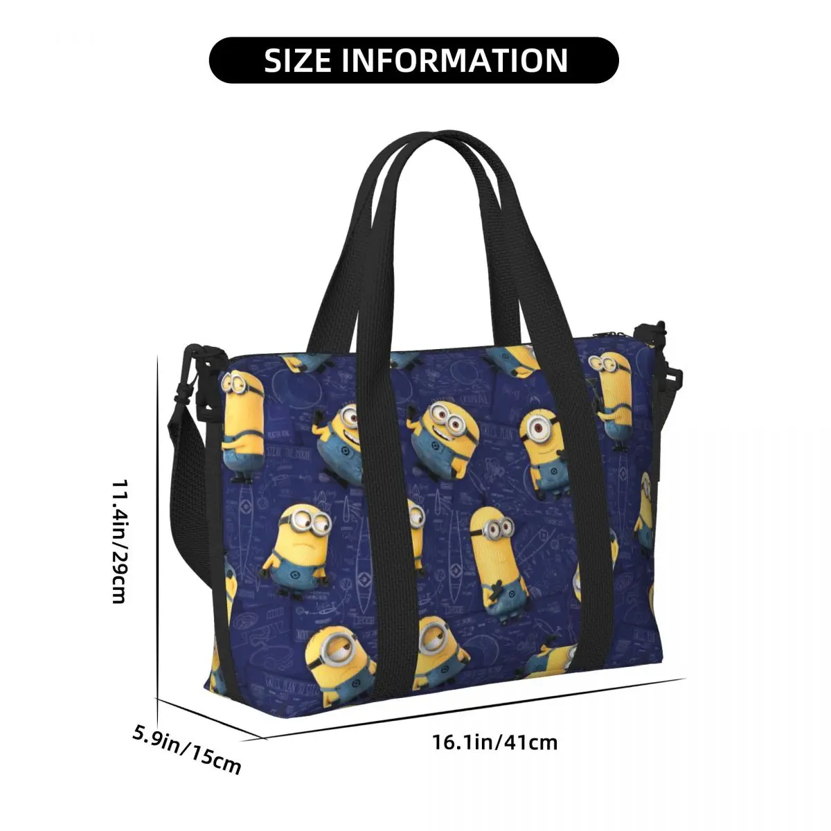 Custom M-Minions Emotions Beach Tote Bag for Women M-Minions Large Compartment Gym Beach Travel Bags