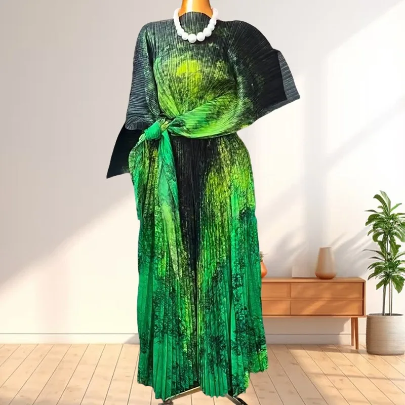 

New Miyake Fashion Plus Size Women's Two-piece Pleated Print Top Pleated Casual Pants Stretchy Demure and Elegant Prom Dresses