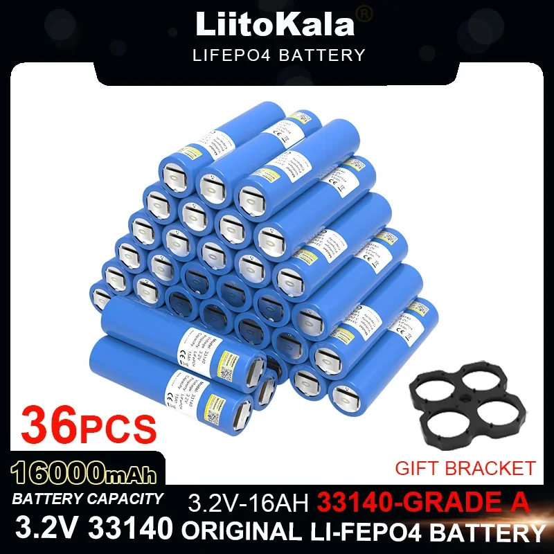 

36pcs LiitoKala 3.2V 33140 16Ah lifepo4 Battery Lithium iron phosphate for 4S 12v 8s 24V E-scooter power tools batteries +Nickel