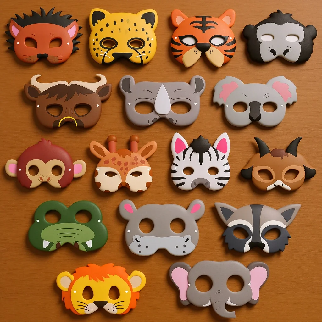

16Pcs Animal Masks Paper Party Masks Durable Elastic Cord Animal Cosplay Dress Up Photo Props Dress Up Party Favors,