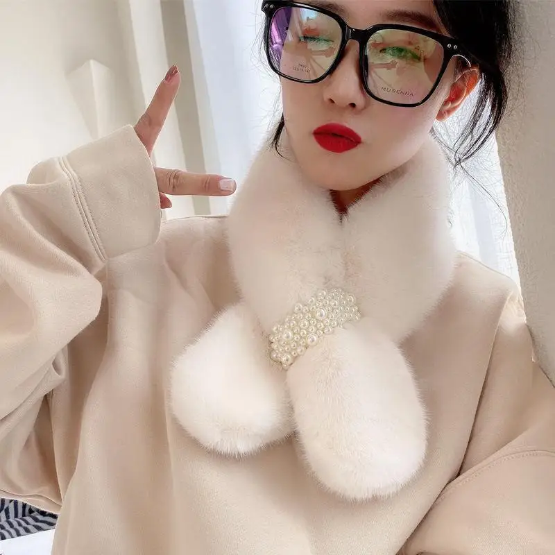 Korean Winter Faux Rabbit Fur Scarf Women Girls Scarf Soft Plush Scarves Solid Color Neck Collar Warmer Stuff Christma Gift
