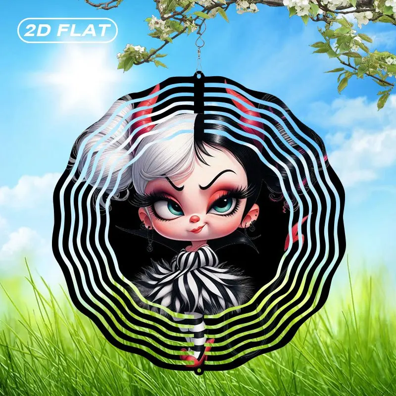 2D Flat,  Metal Cute Devil Wind Spinner Suncatcher Stained Glass Wind Chime  Indoor Outdoor Garden Decor