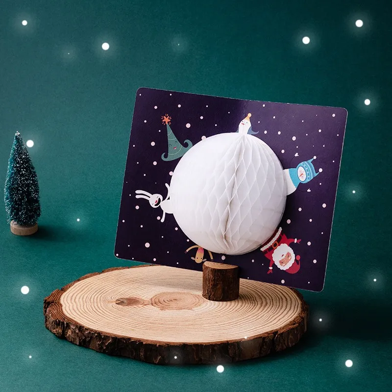 3D Santa Snowman Christmas Tree Greeting Card with Envelope Party Invitation Gift New Year Postcard