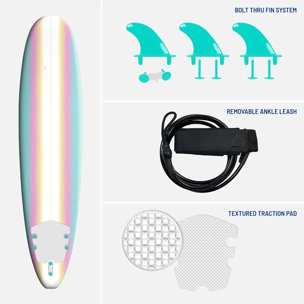 Classic Soft Top Foam 8ft Surfboard Wakeboard Underwater Scooter Sup Board Inflatable Sapboard Surfing Water Sports