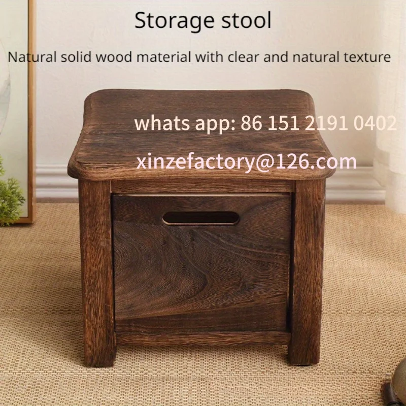 

Customizable Brown Wooden Shoe Changing Stool with Storage - Armless, Non-Padded, Classic