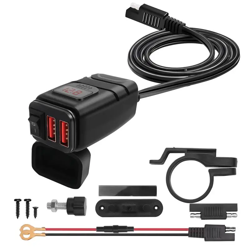 Dual USB 12V Waterproof Motorcycle Handlebar Quick 3.0 With Voltmeter USB Motorcycle Adapter