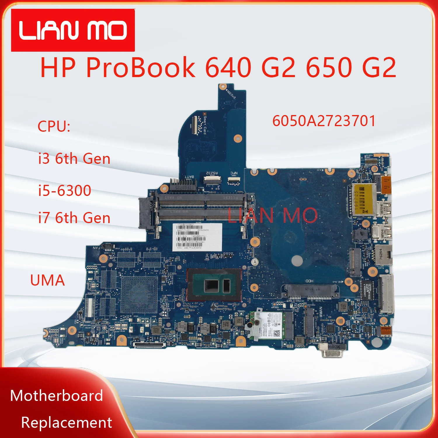 6050A2723701 For HP ProBook 640 G2 650 G2 Laptop Motherboard with CPU:i3 6th Gen i5 i7 6th Gen 840717-001 UMA Notebook Mainboard