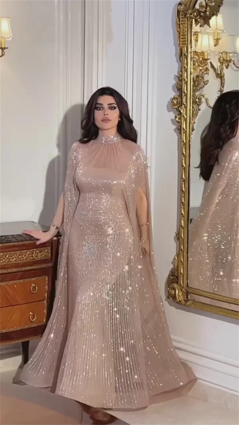 Vestido largo de noche con volantes de Organza de Arabia Saudita, vestido de fiesta de Navidad, cuello alto, a medida, para ocasiones