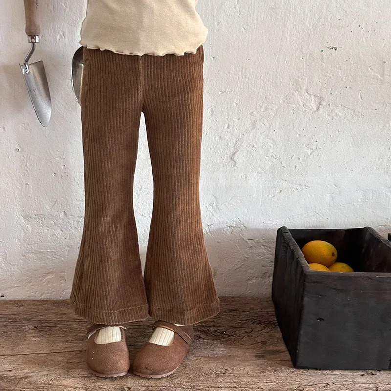 

Children Retro Corduroy Flared Pants Girls Baby Autumn Korean Fashionable Slim Fit Pants 2025 New Children Casual Pants