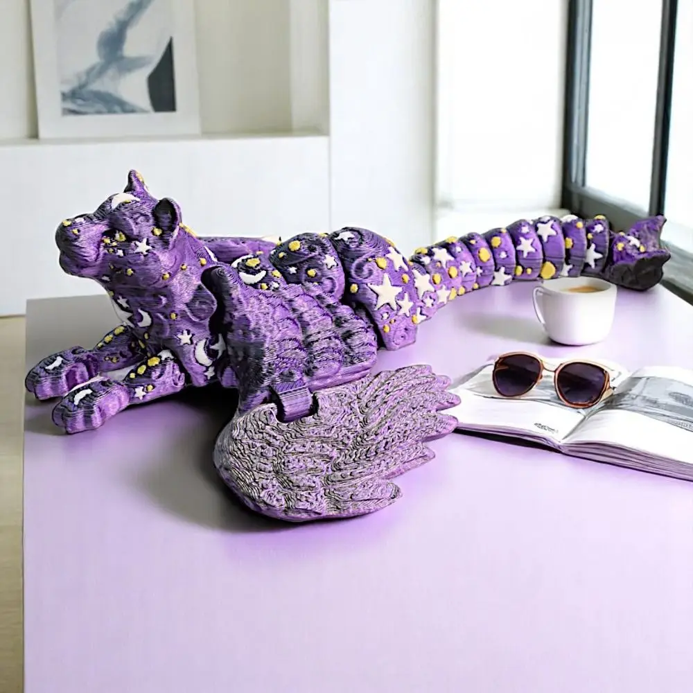 Oint Movable 3D Printing Lion Simulation Animal with Wings Simulation Lion Model Creative Design Star Moon Theme