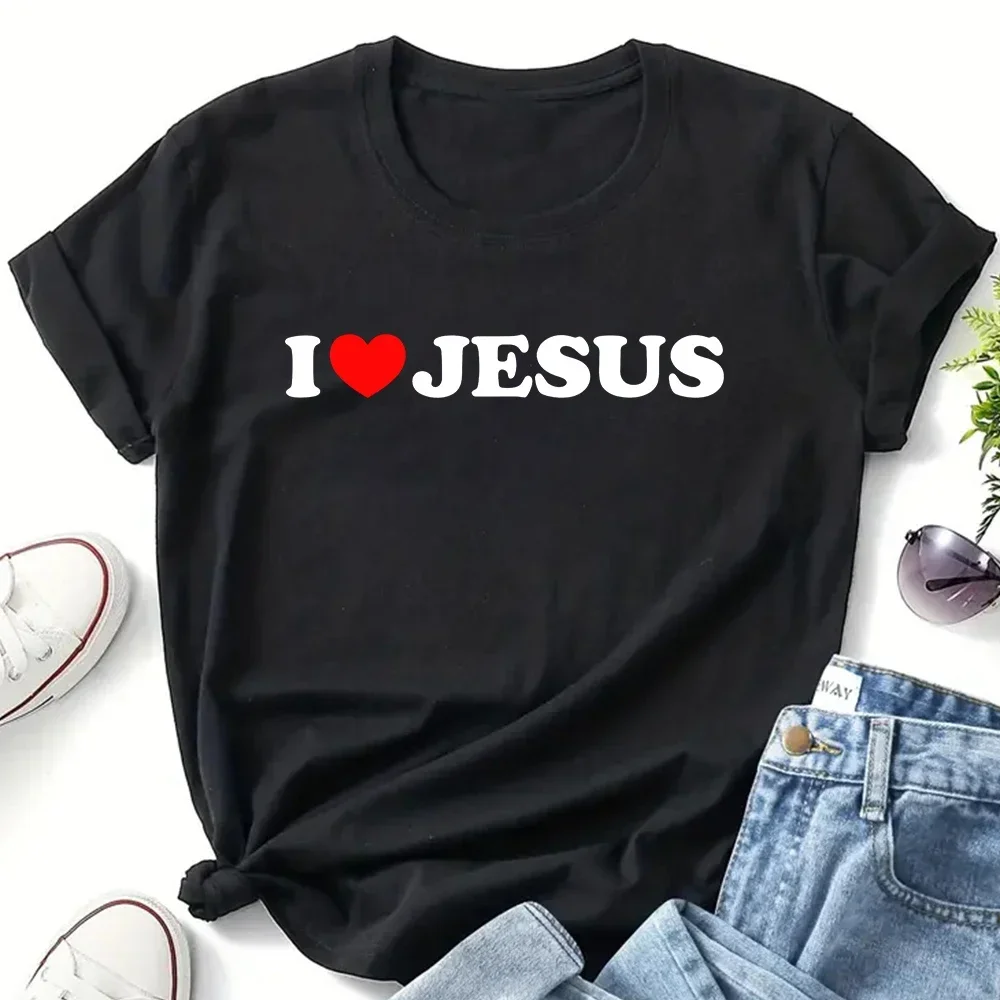 Women's Black T-shirt Top Christianity Print Women's T-shirt O-neck Short Sleeve Summer Black Female Top T-shirt Streetwea