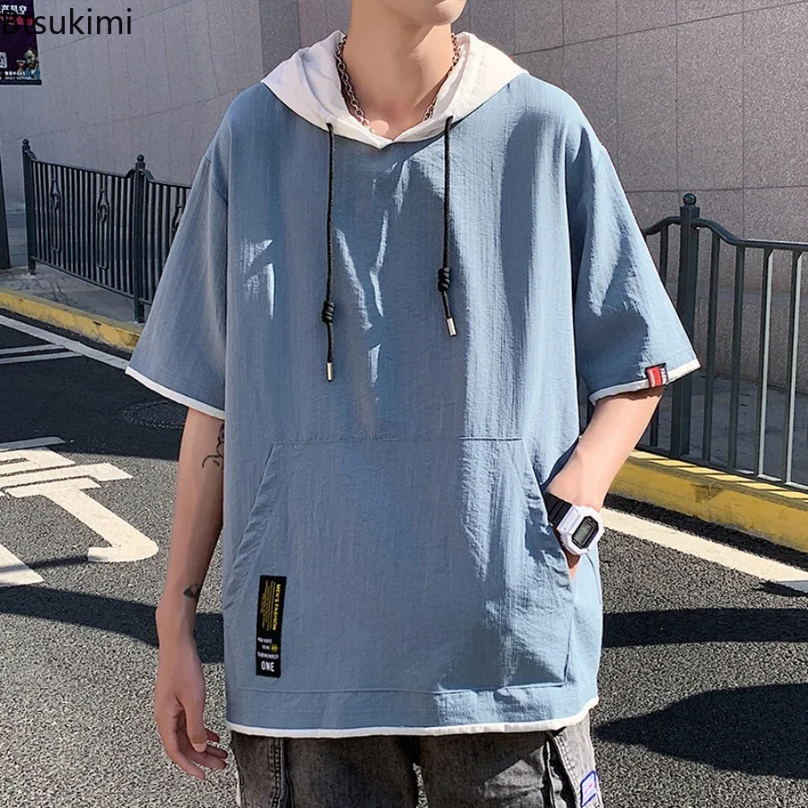 

Men's Short Sleeve Short Sleeved Sweatshirt Summer Casual Loose Youth T-shirt Cotton and Linen Fabric Regular Sleeve Shirt Male